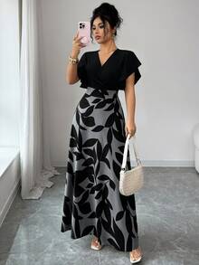 SHEIN Tall Women Long Dresses Brunch Date Night Black Gingham Four Seasons - Multicolor - View 5