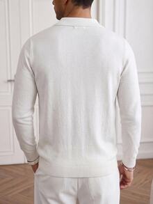 Manfinity Homme Kemeja Polo Pria Bisnis Setengah Rits Kerah Bergaris Vertikal Lengan Panjang,Sweater Pullover Kasual untuk Komuter Hadiah yang Cocok untuk Pacar Anda - MultiWarna - View 4