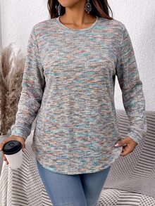 Rosumi Plus Size Women's Round Neck Casual Elegant Versatile Daily Wear Long Sleeve Sweatshirt Brunch Vacation Blue And White Autumn Fall - Multicolor - View 10