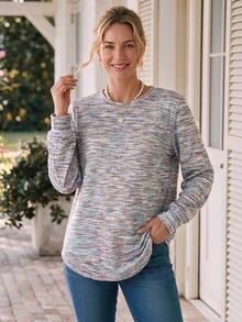 Rosumi Plus Size Women's Round Neck Casual Elegant Versatile Daily Wear Long Sleeve Sweatshirt Brunch Vacation Blue And White Autumn Fall - Multicolor - View 2