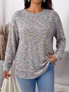Rosumi Plus Size Women's Round Neck Casual Elegant Versatile Daily Wear Long Sleeve Sweatshirt Brunch Vacation Blue And White Autumn Fall - Multicolor - View 13