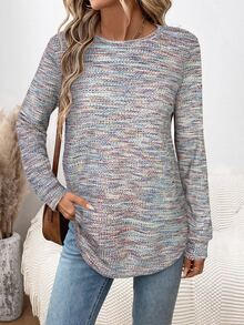 Rosumi Plus Size Women's Round Neck Casual Elegant Versatile Daily Wear Long Sleeve Sweatshirt Brunch Vacation Blue And White Autumn Fall - Multicolor - View 9