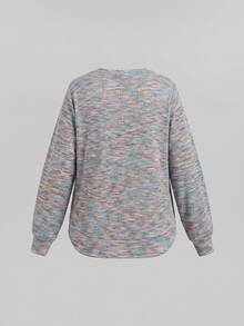 Rosumi Plus Size Women's Round Neck Casual Elegant Versatile Daily Wear Long Sleeve Sweatshirt Brunch Vacation Blue And White Autumn Fall - Multicolor - View 12