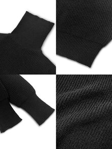 SHEIN Turtleneck Ribbed Knit Sweater,Long Sleeve Tops Knit Pullover Fall Winter Sweater - Black - View 5
