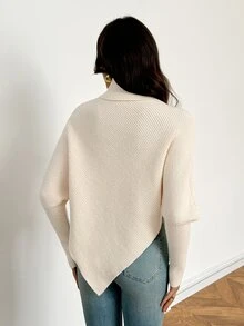SHEIN Tall Women Sweaters City Break Everyday Cream White Autumn Winter,Work Outfits For Women,Suitable For Going Out,Office Sweaters,Irregular Hems,Tall - White - View 2
