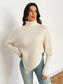 SHEIN Tall Women Sweaters City Break Everyday Cream White Autumn Winter,Work Outfits For Women,Suitable For Going Out,Office Sweaters,Irregular Hems,Tall - White - View 7