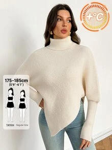 SHEIN Tall Women Sweaters City Break Everyday Cream White Autumn Winter,Work Outfits For Women,Suitable For Going Out,Office Sweaters,Irregular Hems,Tall - White - View 9