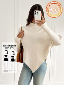 SHEIN Tall Women Sweaters City Break Everyday Cream White Autumn Winter,Work Outfits For Women,Suitable For Going Out,Office Sweaters,Irregular Hems,Tall - White - View 8