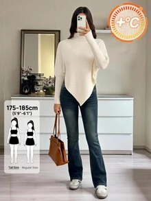 SHEIN Tall Women Sweaters City Break Everyday Cream White Autumn Winter,Work Outfits For Women,Suitable For Going Out,Office Sweaters,Irregular Hems,Tall - White - View 16