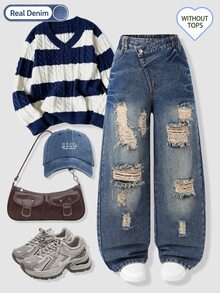 Genkimix Kids Tween Girl Ripped Wide Leg Jeans - Dark Wash - View 3