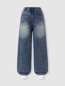 Genkimix Kids Tween Girl Ripped Wide Leg Jeans - Dark Wash - View 2