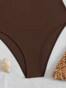 SHEIN Swim 條紋特殊面料交叉胸口設計連身泳衣 - 彩色 - 查看 4