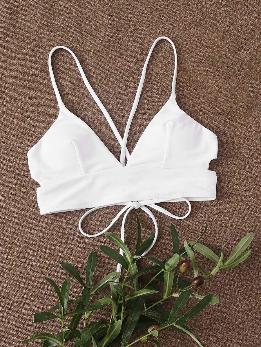Swim Mod Summer Beach Cut-Out Tie Back Bikini Top - White - View 1