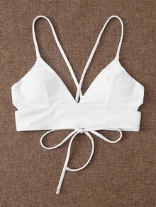 Swim Mod Summer Beach Cut-Out Tie Back Bikini Top - White - View 5