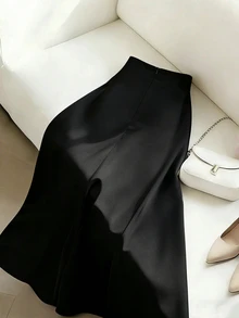 Selianne 新款編織緞面絲帶設計金屬扣優雅性感休閒女款裙子 派對夜穿黑色秋季 - 黑色 - 查看 2