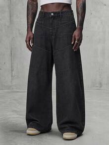 AXEPEAK Men's Washed Black Gray 4-Button Detachable Waist Fashion Long Pants - Black - View 8