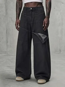 AXEPEAK Men's Washed Black Gray 4-Button Detachable Waist Fashion Long Pants - Black - View 1