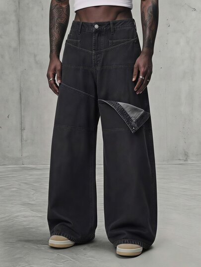 AXEPEAK Men's Washed Black Gray 4-Button Detachable Waist Fashion Long Pants