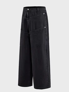 AXEPEAK Men's Washed Black Gray 4-Button Detachable Waist Fashion Long Pants - Black - View 4