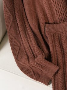 CosyJoli Plus Size Elegant French Casual Textured 3D Two Pieces Set Sweater Top & Skirt, Autumn/Winter - Mocha Brown - View 6