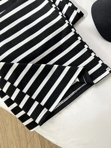Elamini Celana Panjang Wanita Elegan Manis Gaya Prancis Kasual Garis-garis Hitam Putih Longgar Desain Patchwork untuk Sehari-hari, Formal, Liburan, Musim Gugur - Hitam dan Putih - View 7