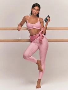 GLOWMODE 24" FeatherFit™-CloudBlend Studio Form Ruched Sports Bra With Adjustable Straps & Removable Cups Ballet Barre Studio Daily Casual - Dusty Pink - View 7