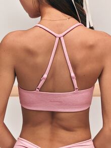 GLOWMODE 24" FeatherFit™-CloudBlend Studio Form Ruched Sports Bra With Adjustable Straps & Removable Cups Ballet Barre Studio Daily Casual - Dusty Pink - View 5