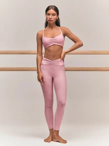GLOWMODE 24" FeatherFit™-CloudBlend Studio Form Ruched Sports Bra With Adjustable Straps & Removable Cups Ballet Barre Studio Daily Casual - Dusty Pink - View 8