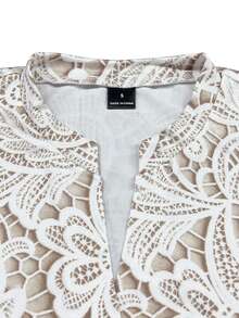 SHEIN Holidaya 白色V領蕾絲無袖上衣附貼身吊帶內裡，法式成熟通勤風，適合辦公室、約會、度假、商務，春夏季，修身顯腰線 - 彩色 - 查看 6