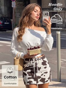 SHEIN MOD White Asymmetrical Shoulder Asymmetrical Tie Long Sleeve Sweatshirt - White - View 9