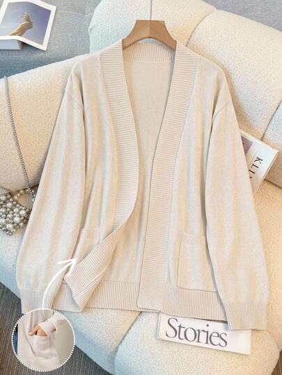 SHEIN LUNE Plus Size Autumn/Winter Casual Versatile Solid Color Cardigan