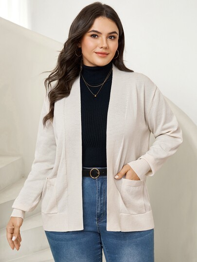 SHEIN LUNE Plus Size Autumn/Winter Casual Versatile Solid Color Cardigan