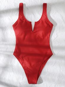 Swim Basics Summer Beach V Wired One Piece Swimsuit - Red - View 5