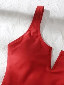 Swim Basics Summer Beach V Wired One Piece Swimsuit - Red - View 4