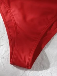 Swim Basics Summer Beach V Wired One Piece Swimsuit - Red - View 6