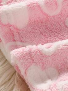 Girls Pink Heart Pattern Plush Long Sleeve Mid-Length Tie-Front Robe Soft Minimalist Cute Sweet Indoor Loungewear Pajamas For Fall Autumn/Winter Set - Pink - View 8