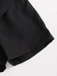 SHEIN 2 قطعة/مجموعة طقم شورتات غير متماثلة بنقشة زهور سوداء نقية للفتيات، مناسبة للخروجات الصيفية، أنيقة وعملية ومتعددة الاستخدامات - متعدد الألوان - مشاهدة 4