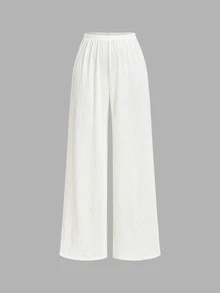 SHEIN MOD 2pcs/Set Women Jacquard Halter Top And Pant Vacation White Summer Romantic Elegant - Apricot - View 8