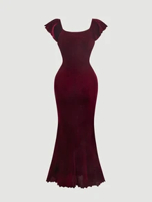 SHEIN MOD 女款杏色碎花夏季長洋裝，度假洋裝 - 酒紅色 - 查看 5
