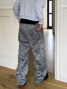 STEELVANCE Men's Tie Dye Allover Print Drawstring Waist Cargo Pants With Pockets, Casual Loose Fit Utility Streetwear Workwear Trousers - Grey - View 2