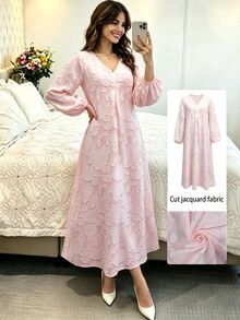 Yasveil V领时尚甜美镂空度假连衣裙，春夏款 - 粉色 - 查看 4