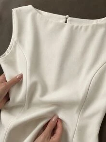 Zerodot Women Ivory Structured Boat Neck Sleeveless Tank Top Formal Corporate Daily - Apricot - View 6