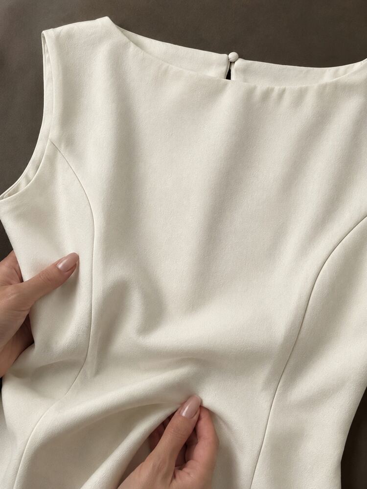 Zerodot Women Ivory Structured Boat Neck Sleeveless Tank Top Formal Corporate Daily - Apricot - View 6