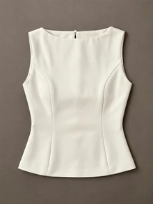 Zerodot Women Ivory Structured Boat Neck Sleeveless Tank Top Formal Corporate Daily - Apricot - View 4