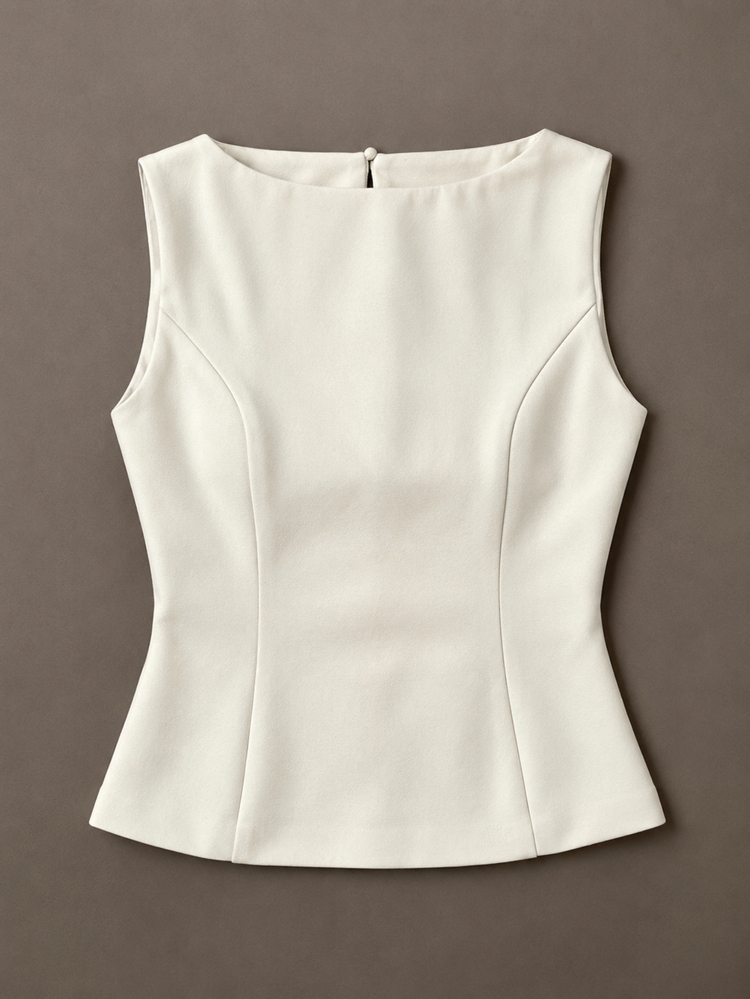 Zerodot Women Ivory Structured Boat Neck Sleeveless Tank Top Formal Corporate Daily - Apricot - View 4