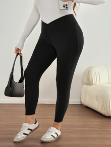 SHEIN LUNE Plus Size Casual Versatile Thermal Lined Leggings For Autumn/Winter - Black - View 7