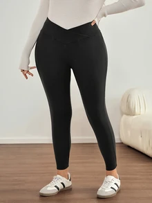 SHEIN LUNE Plus Size Casual Versatile Thermal Lined Leggings For Autumn/Winter - Black - View 5