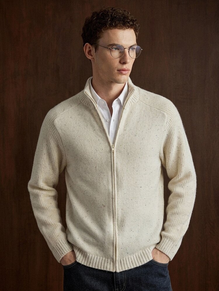 Manfinity CasualKnits Old Money Men's Versatile Fashion Long Sleeve Zip-Up Knit Sweater, Holiday Gift, Boyfriend Gift, Husband Gift - Apricot - View 8