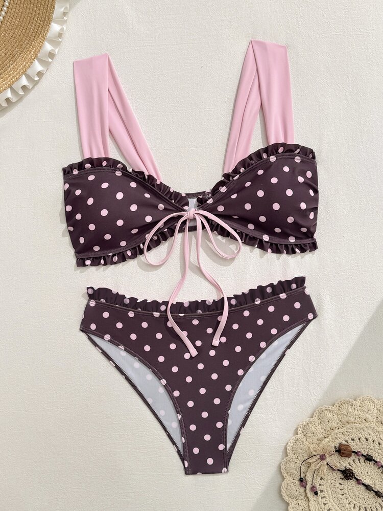 Swim Vcay Young Ladies' Sweet 2pcs Ditsy Floral Random Flower Halter Strap Triangle Bikini Swimwear Set - Multicolor - View 5