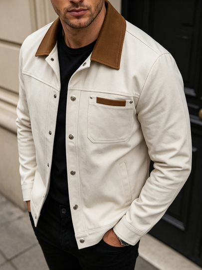 Manfinity CasualCool Men's Jacket, Men's Front-Button Long-Sleeve Pocket Simple Shirt Jacket, Casual Daily Wear, Men's Jacket, Men's Shirt Jacket, Autumn And Winter Men's Jacket, Boyfriend Gift, Outdoor Warm Long-Sleeve Casual Jacket, Men's Street-Style Shirt Jacket, Men's Work Shirt, Beige Men's Shirt Jacket, Beige Men's Western-Style Shirt